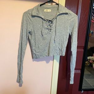 Gray lace up, collared long sleeve from Hollister